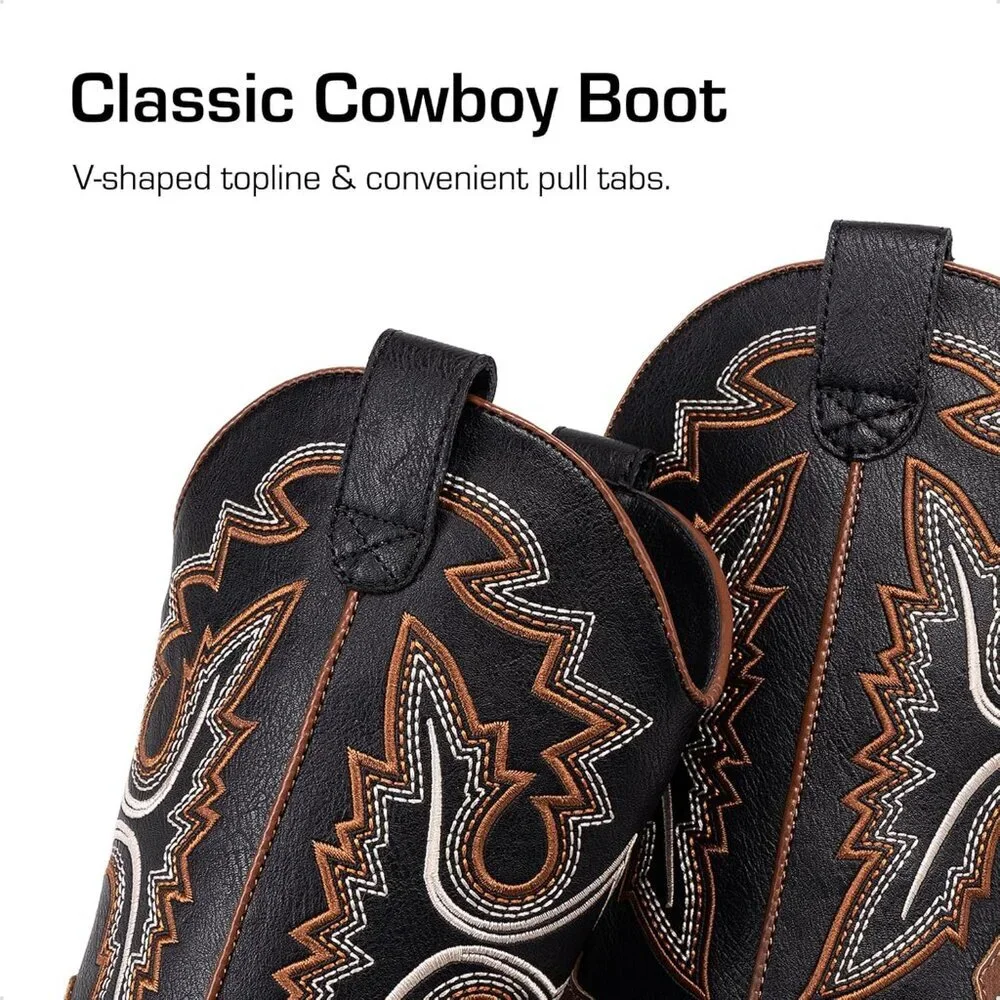 ⚡Girls Black Brown Cowboy Boots Toddler Mid Calf Western Square Toe Riding Boot